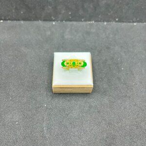 Green Jade Gold Ring with Czs - Size 6.5